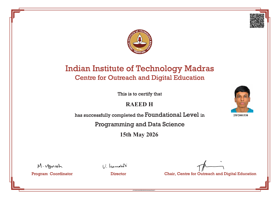 IITM BS Foundation Certificate